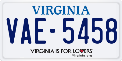VA license plate VAE5458