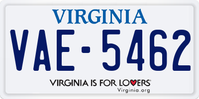 VA license plate VAE5462