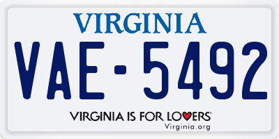 VA license plate VAE5492
