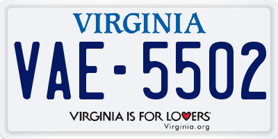 VA license plate VAE5502