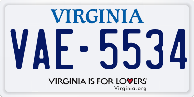VA license plate VAE5534
