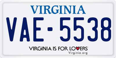 VA license plate VAE5538