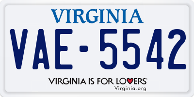 VA license plate VAE5542
