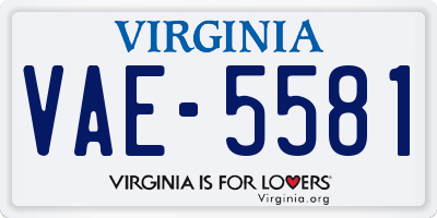 VA license plate VAE5581