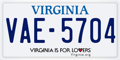 VA license plate VAE5704
