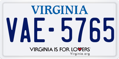 VA license plate VAE5765