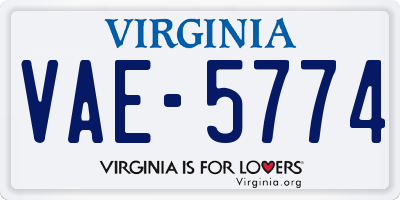 VA license plate VAE5774