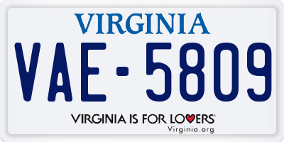 VA license plate VAE5809