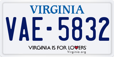 VA license plate VAE5832