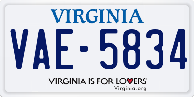 VA license plate VAE5834