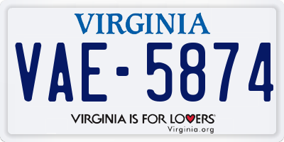 VA license plate VAE5874
