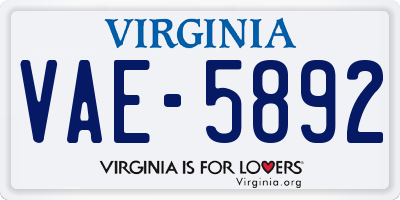 VA license plate VAE5892