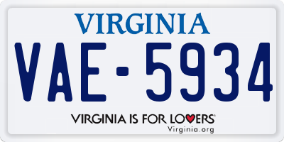 VA license plate VAE5934