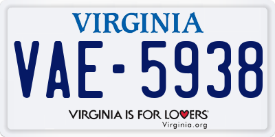 VA license plate VAE5938