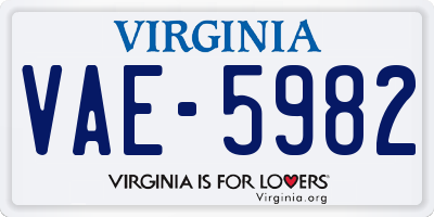 VA license plate VAE5982