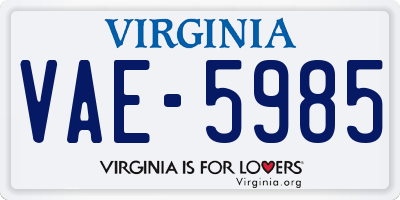 VA license plate VAE5985