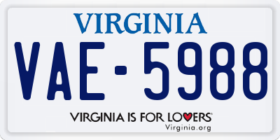 VA license plate VAE5988