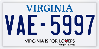 VA license plate VAE5997