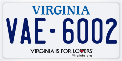 VA license plate VAE6002