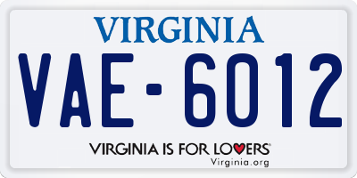 VA license plate VAE6012