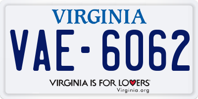 VA license plate VAE6062