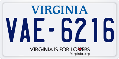 VA license plate VAE6216