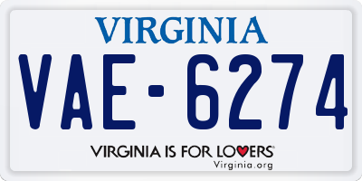 VA license plate VAE6274