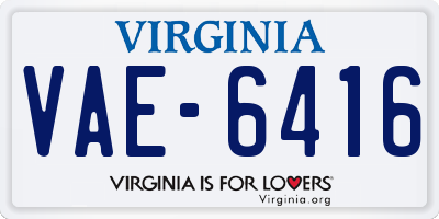 VA license plate VAE6416