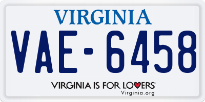 VA license plate VAE6458