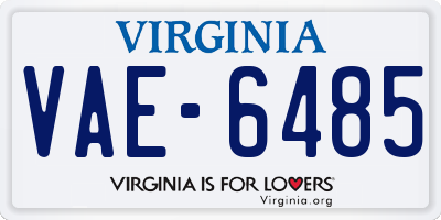 VA license plate VAE6485