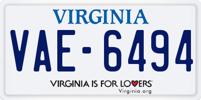 VA license plate VAE6494