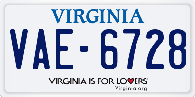 VA license plate VAE6728