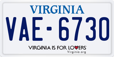 VA license plate VAE6730