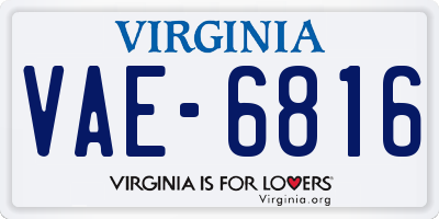 VA license plate VAE6816