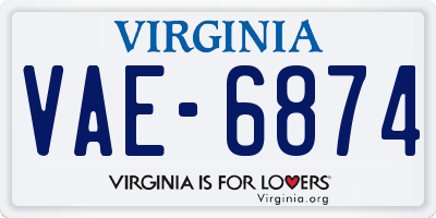 VA license plate VAE6874