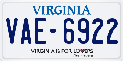 VA license plate VAE6922
