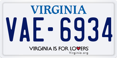 VA license plate VAE6934