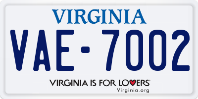 VA license plate VAE7002