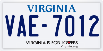 VA license plate VAE7012