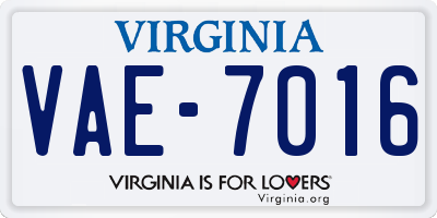 VA license plate VAE7016