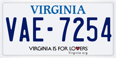 VA license plate VAE7254