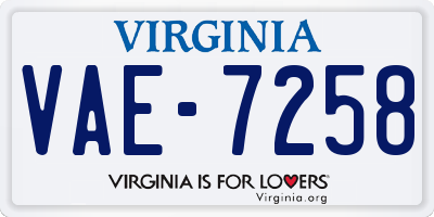 VA license plate VAE7258