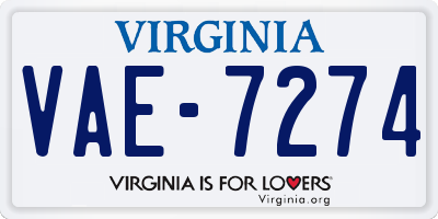 VA license plate VAE7274
