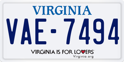 VA license plate VAE7494