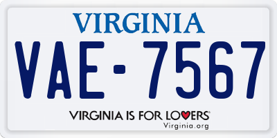 VA license plate VAE7567