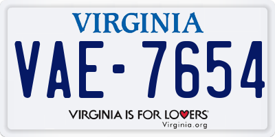 VA license plate VAE7654