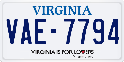 VA license plate VAE7794