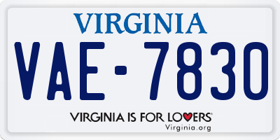 VA license plate VAE7830