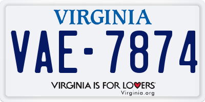 VA license plate VAE7874