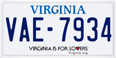 VA license plate VAE7934